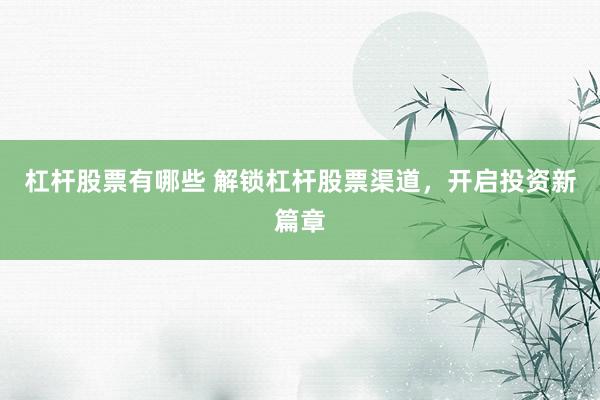 杠杆股票有哪些 解锁杠杆股票渠道，开启投资新篇章